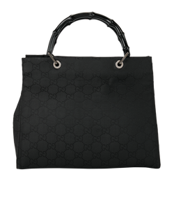 Bamboo Top Handle Tote, Nylon, Black, 002-1010-2852, 2*